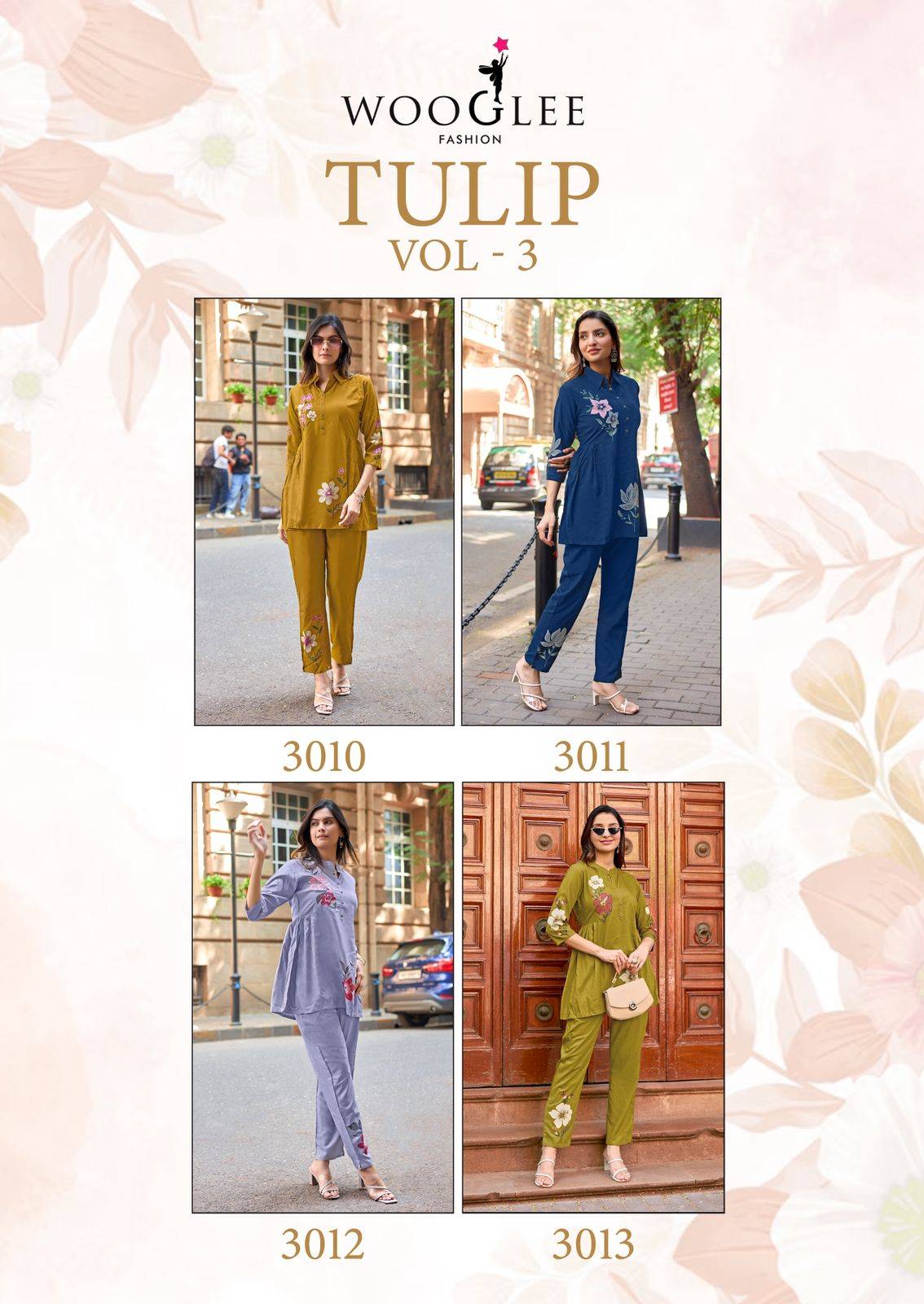  Tulip Vol-3 By WOOGLEE 3010 To 3013 Series Beautiful Festive Suits Colourful Stylish Rayon Co-ord sets At Wholesale Price